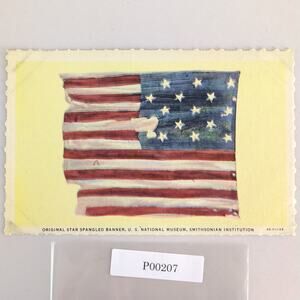 1940s US National Museum Smithsonian Linen Postcard Star Spangled Banner Flag